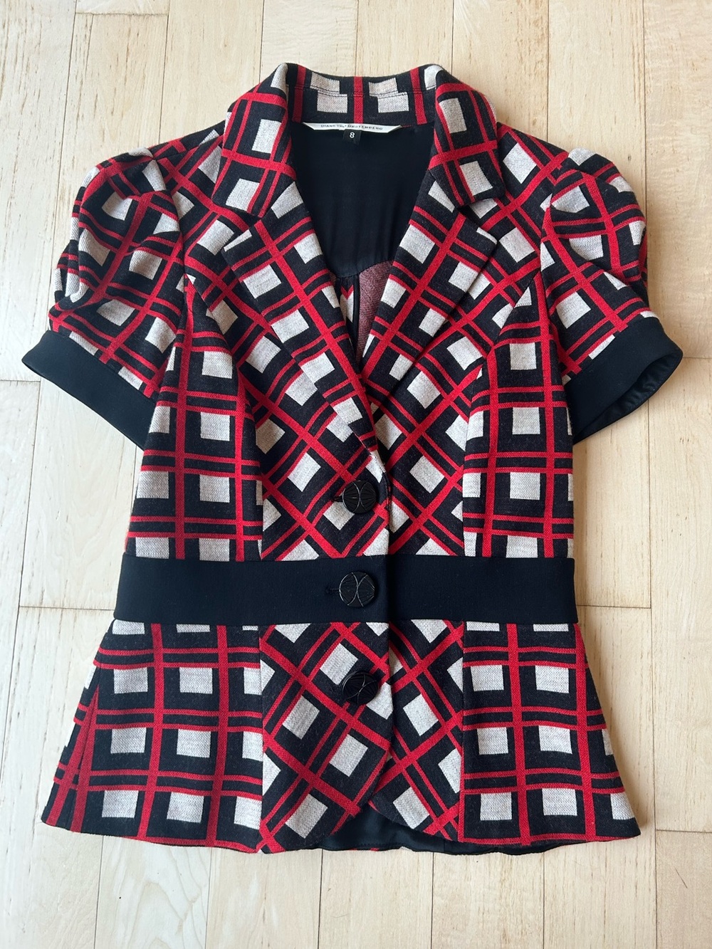 Diane Von Furstenberg DVF Y2K Suerte Short Sleeve Knit Blazer Geometric Print 8